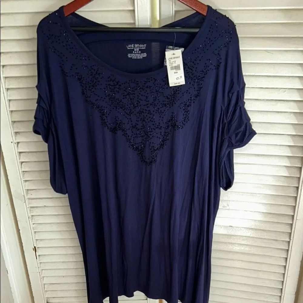 NWT Lane Bryant Beaded Elegant or Casual Navy Blue Women's Top